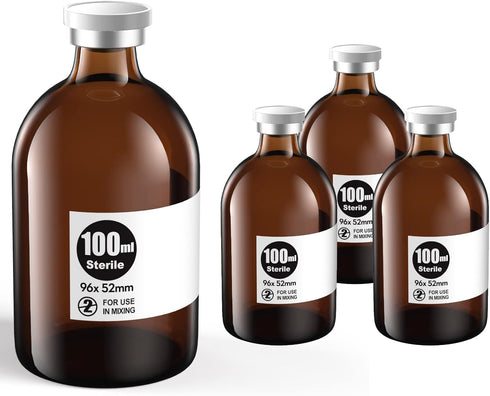 Ks-Tek Sterile Empty Vials with Self Healing Injection Port,with Aluminum plastic Cap,Sterile Package (100ml Amber,4)