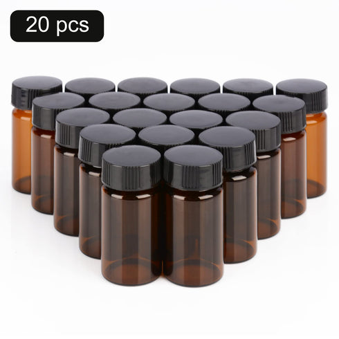 stonylab Brown Glass Sample Vials with Cap - 20 ml Screw Cap Sample Vials for Liquid Sampling, Pack of 20