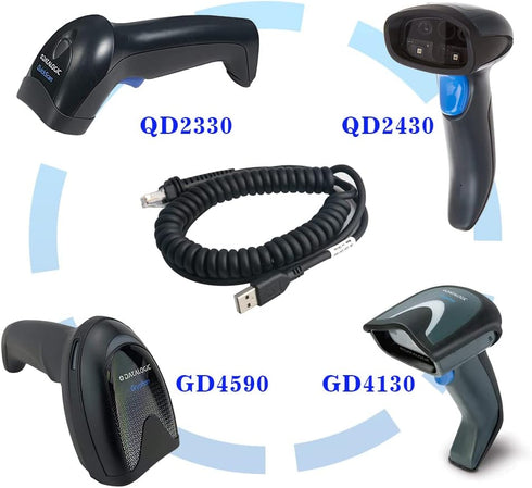 USB Cable Coiled 3 Meter, Type A USB to RJ45 Barcode Scanner Cable for Datalogic GD Series, 3M Coiled