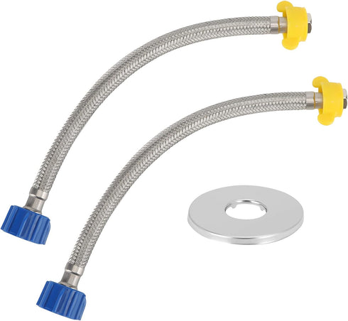 12inch Flexible Toilet Water Supply Line, Stainless Steel Braided Hose, 3/8 Female Compression x 7/8 Female Ballcock,