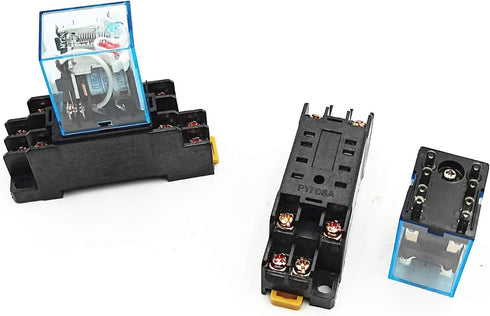 BULUSHI 4Pcs MY2N-J AC110/120V 5A Coil, Red Indicator Light, 35mm DIN Rail DPDT 8Pins Electromagnetic Relay