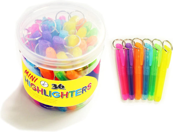SKKSTATIONERY 36-Pcs Mini Highlighters with Key Ring - Colored Quick Dry Highlighter Markers in Assorted Bright Colors