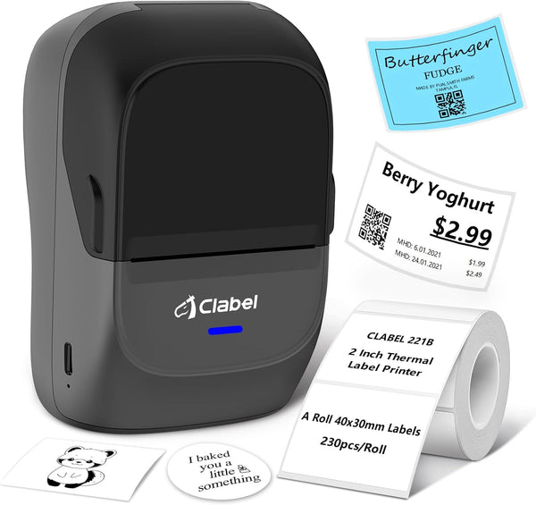 CLABEL Label Maker Machine with Tape: 221B Inkless Handheld Barcode Printer for Retail School Office