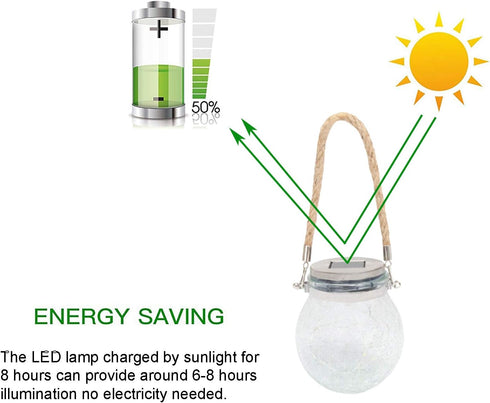 KIMI HOUSE 2 Pack Hanging Solar Powered LED Lights,Cracked Glass Ball Light, Waterproof Outdoor Christmas Decorative