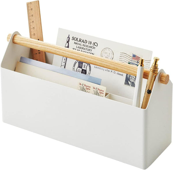 YAMAZAKI Home Desk Organizer, White Storage Solution for Office Supplies
