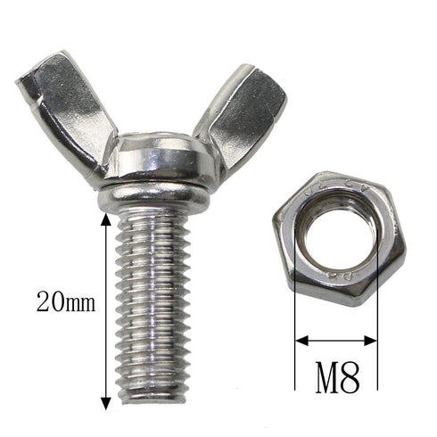 6pcs M8 1.25x20mm Stainless Steel Butterfly Screws with 6pcs Nuts Hand Tighten Toolless Adjust Bolt Butterfly Wing Head Thumb Screws