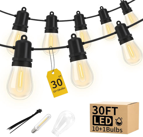 Adirxon 30FT LED Outdoor String Lights Dimmable Shatterproof S14 Bulbs IP44 Weatherproof Hanging