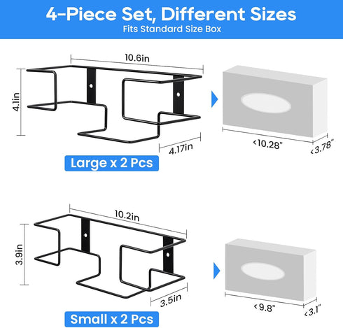 4 Pack 100 200 Count THYGIFTREE Glove Box Holder Wall Mount Dispenser, Metal Rack for Disposable Nitrile, Latex & Vinyl