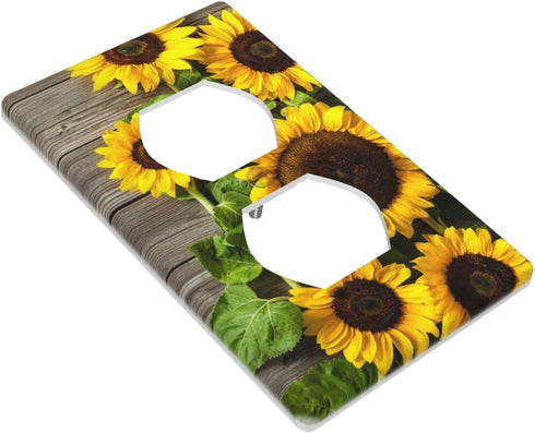 Farmhouse Sunflower Outlet Covers, Rustic Wood Pattern Decorative Switch Plates, 1 Gang 4.50 x 2.76 Inch