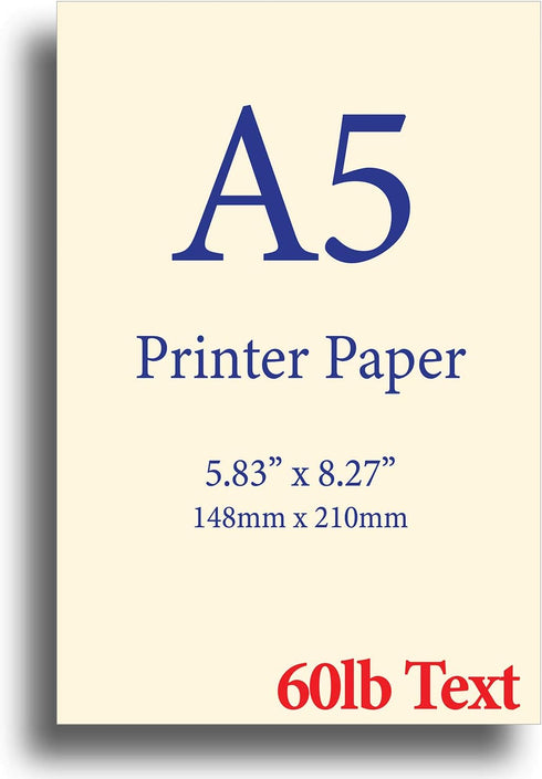 Natural Cream A5 Printer Paper - 8.3"x 5.83" - 60lb Text (90 gsm) - 100 Sheets by Desktop Publishing Supplies
