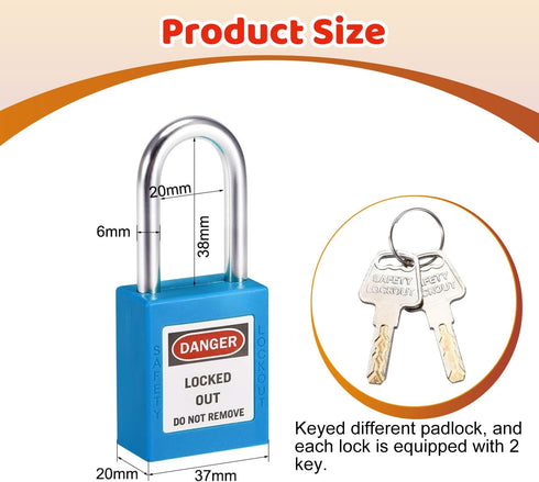 MroMax Lockout Tagout Lock - Safety Padlock Keyed Alike, 3 Pcs, Black Steel Shackle