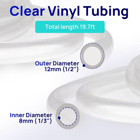 AQUASTRONG 1/3'' ID X 1/2'' OD PVC Clear Vinyl Tubing for Condensate Tank Pump, 19.7ft Length