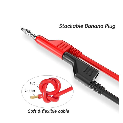 Qingdinu 2PCS/5PCS 4mm 1-Meter Cable(P1036-5PCS) Dual Stackable Banana Plug Multimeter Test Leads
