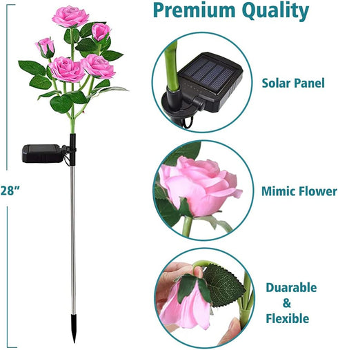 SMATOLS Outdoor Solar Garden Stake Lights, Outdoor Decorative Rose Flowers Lights Waterproof Solar Powered for Patio