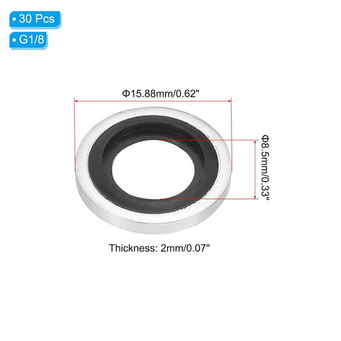 PATIKIL G1/8 Self-Centered Bonded Sealing Gasket, 30Pcs NBR Metal Washers for Automotive, Plumbing, Cylinder Repairs