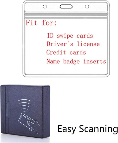 Extra Thick Horizontal ID Card Name Tag Badge Holder with Waterproof Resealable Zip (6 Packs) 3.74x2.36 Inches