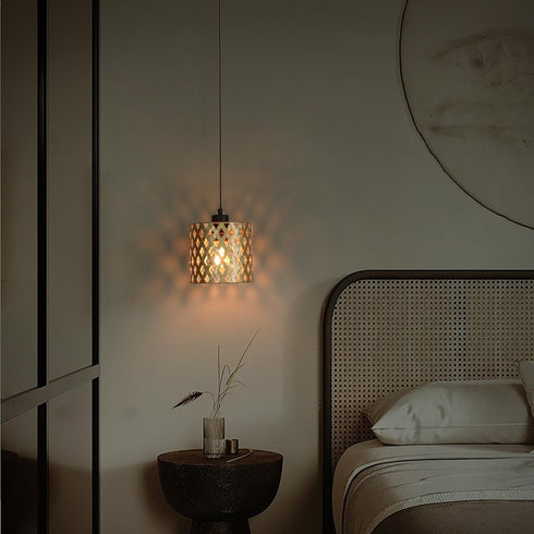 Osasy Gold Hollow drum lampshades, unique moroccan pattern small round metal lamp shade,patterned lamp shade hanging