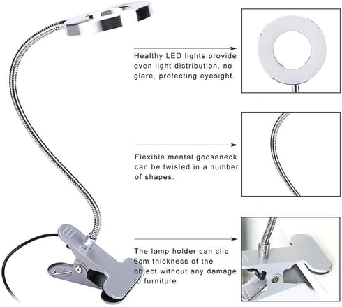 ZJchao Clip on Light, Makeup LED Lamp for Eyebrow, Lip, Beauty Salon, Desktop Reading Light with Clip