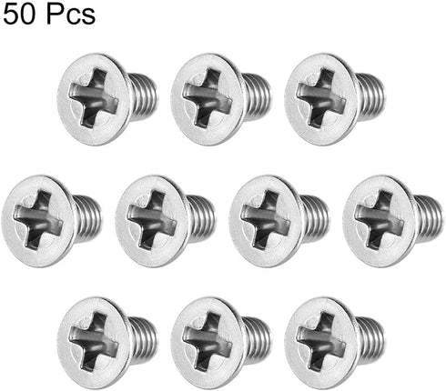 uxcell M3x5mm Flat Head Machine Screws, Phillips Cross Screw, 304 Stainless Steel, 50Pcs Fasteners