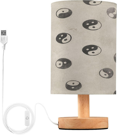 Glaphy Black and White Yin Yang Symbols Table Lamp Nightstand Lamp with USB