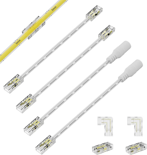 PAUTIX 5mm Connectors for 2-pin COB LED Strip Light, 2pcs Gapless and L-Shaped Connectors