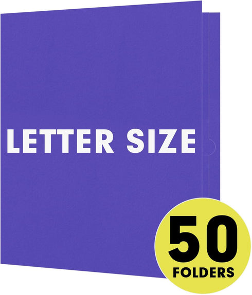 RAZCC 50 Pack Two Pocket Folders, Purple, Fit Letter Size Paper, Pockets for School Office Business Home