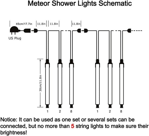 30cm 8-Tube Falling Rain Meteor Shower Christmas Lights, Blue Outdoor Icicle Shooting Star Lights