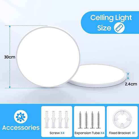 DEALGADGETS Fixtures,12inch Ceiling,6500K 3200LM 2PCS Flush Mount Ceiling Light Flat led Light for Ultra Thin Round