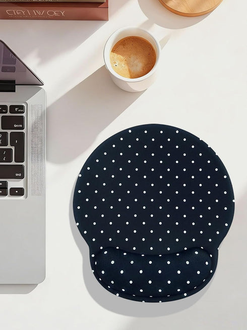 Seorsok Cute White Polka Dot Mouse Pad with Gel Wrist Support Mouse Pad,Ergonomic Aesthetic,Comfortable Mousepad