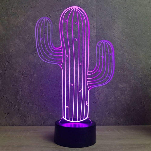 Jinnwell 3D 7 Cactus Flower Night Light Lamp Illusion Led Color Changing Touch Switch Table Desk Decoration Lamps Gift