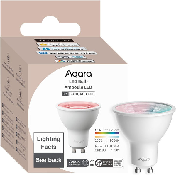 Aqara Thread/Zigbee Smart LED Light Bulb T2 GU10, Tunable White (2000K-9000K), RGB