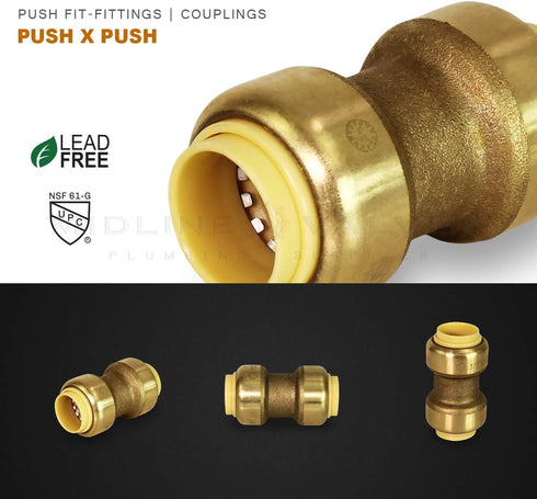 Everflow Supplies Pushlock UPSC1 1 Inch Long Push X Push Coupling, No Lead DZR Brass, Quick Installation