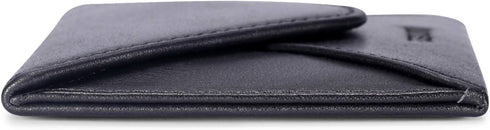 HISCOW Italian Calfskin Envelope Business Card Case with Magnet Closure (Black)