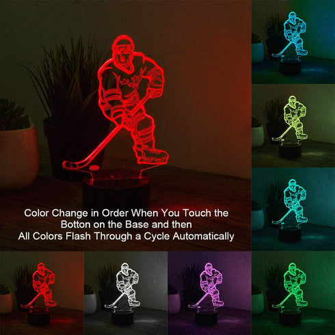 3D 7 Ticent Hockey Player Night Light, Hockey Lamp Lighting Lights for Kids LED Color Changing Touch Table Desk Lamps