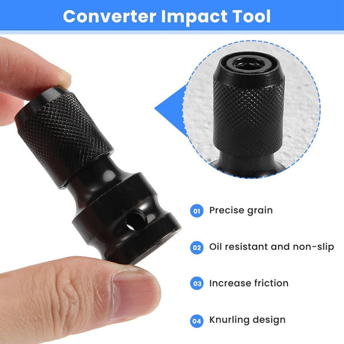 1/2 inch Square to 1/4 inch Black Hex Ratchet Socket Wrench Adapter Spanner Set, Drive Converter Impact Tool