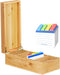 Business Card Holder - Bamboo Organizer with 5 Compartments for 600 Cards, Wood Desk Organizer, 4.5’’W x 10.4’’D