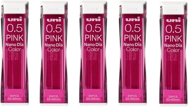 Uni NanoDia Color Mechanical Pencil Leads 0.5mm Pink, 5 Pack/total 100 Leads Value Set by uni