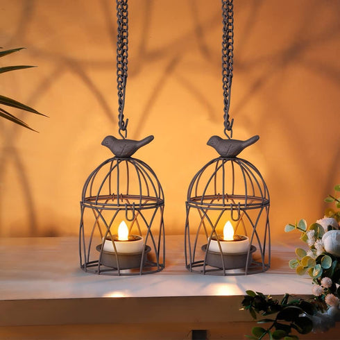 TWINKVILLA Decoration-4Pack Solar Lanterns Outdoor Waterproof, Rust Iron Cage Candle Holder with Flickering Solar
