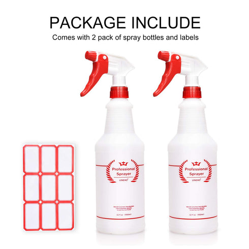 Plastic Spray Bottle 2 Pack, 32 Oz Heavy Duty Leak Proof Mist Sprayer for Cleaning, Hair, Planting, Red