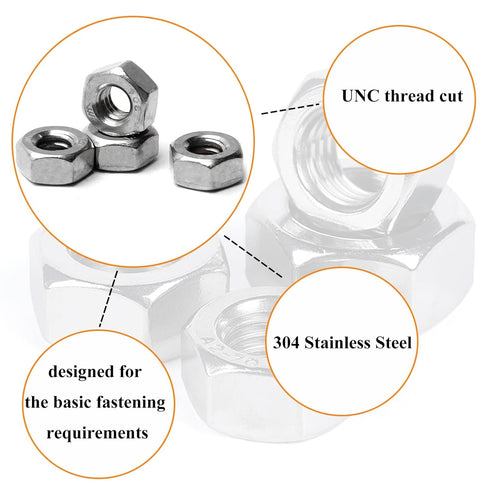 Juvielich 180pcs #8-32 304 8-32 Hex Nut, Stainless Steel, Hex Drive, UNC Small Nuts Fasteners, SAE Replacement Nut