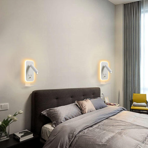 AWEKLIY 3100K Wall Mounted Reading Light, Bedside Wall Sconces USB Charging, Warm Ambient Lighting Wall Mounted Sconce