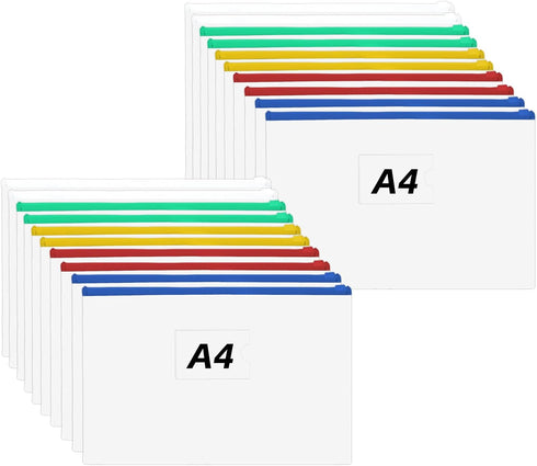 CertBuy 60 Pcs Poly Zip Envelopes, A4 Letter Size Plastic Zipper Folders, Clear with Label Pocket for Storage