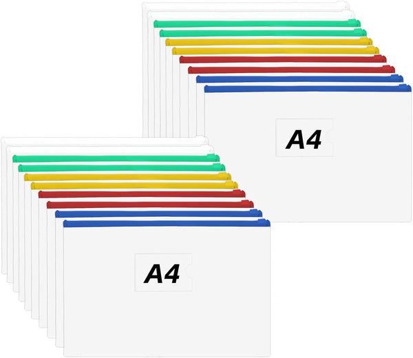 CertBuy 60 Pcs Poly Zip Envelopes, A4 Letter Size Plastic Zipper Folders, Clear with Label Pocket for Storage