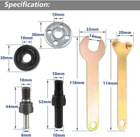 Yakamoz Drill Angle Grinder Adapter with Flange Nut Parts Set, 6mm and 10mm Drill Arbor Mandrel Adaptor