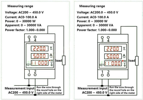YWBL-WH Power Meter Digital Energy Meter LED Active Multi-Functional Power Meter for Measuring The AC Voltage and Current, Active Power, Apparent Power and Power Factor Din Rail ((AC200-450V)) by YWBL-WH