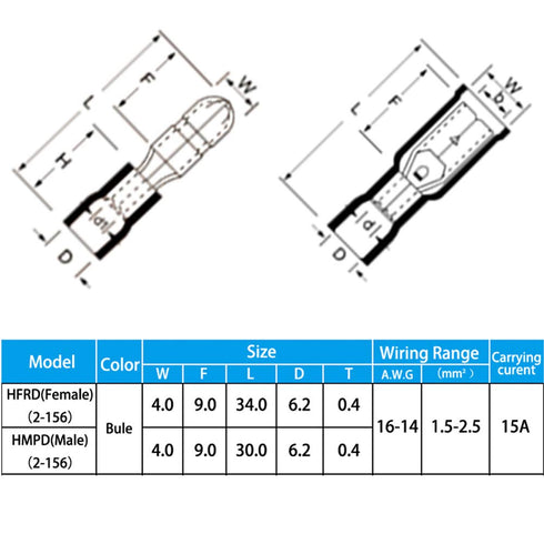 Heat Shrink Bullet Connectors, 100 Pcs Female Male Electrical Bullet Butt Terminals Insulated Waterproof Marine Bullet Connectors for Watercraft, Electronics, Automotive AWG 16-14