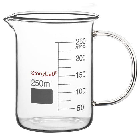 stonylab Glass Beaker with Handle, Borosilicate Graduated Low Form Griffin Beaker with Pouring Spout, 250 ml