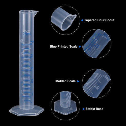 uxcell Plastic Graduated Cylinder, 25ml Measuring Cylinder, Test Tube Beakers, Clear Hex Base