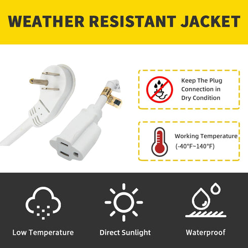 6FT Extension Cord, Flat Plug 3 Prong Short Extension Cords, White 16 Gauge Heavy Duty Cable for Kitchen Home
