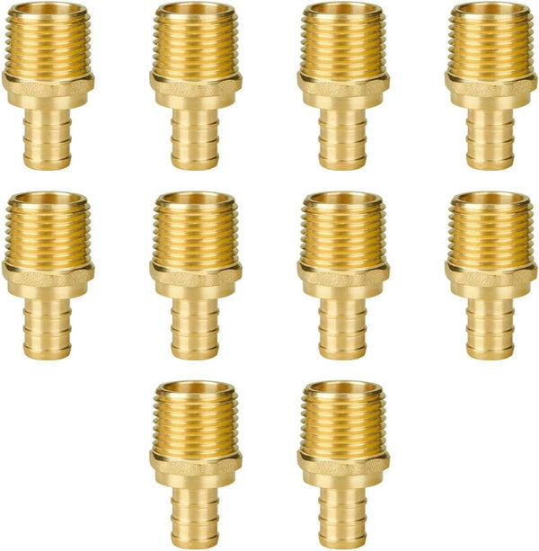 SUNGATOR 1/2 Inch Pex Fittings, 10-Pack Male Adapter, No Lead Brass, NSF, UPC Certified for Pex Pipe